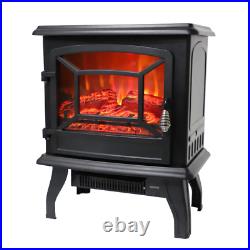 1400W Small Electric Fireplace, Indoor Free Standing Stove Heater Fire Flame Sto