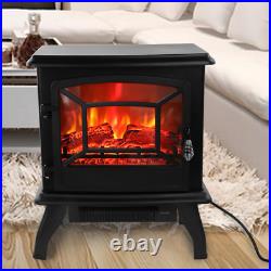 1400W Small Electric Fireplace, Indoor Free Standing Stove Heater Fire Flame Sto