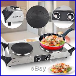 1800W Kitchen Portable Electric Double Burner Cast Iron Cooktop Countertop Stove