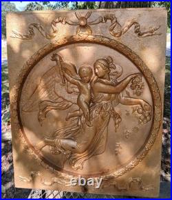 1800's Antique Cast Iron Fireplace Stove Plate Cover Diana/Cherubs, #1 Read Look