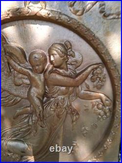 1800's Antique Cast Iron Fireplace Stove Plate Cover Diana/Cherubs, #1 Read Look
