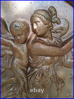 1800's Antique Cast Iron Fireplace Stove Plate Cover Diana/Cherubs, #1 Read Look
