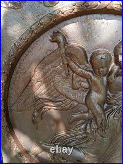 1800's Antique Cast Iron Fireplace Stove Plate Cover Diana/Cherubs, #1 Read Look