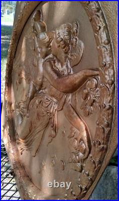 1800's Antique Cast Iron Fireplace Stove Plate Cover Diana/Cherubs, #1 Read Look