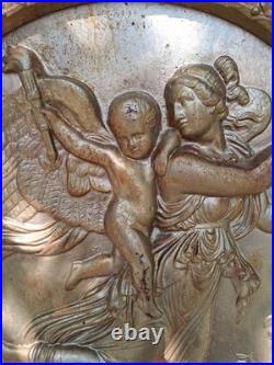1800's Antique Cast Iron Fireplace Stove Plate Cover Diana/Cherubs, #1 Read Look