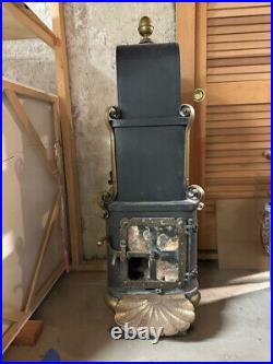 1800's Unique Cast Iron and Brass Wood Burning Parlor Stove In Great Condition