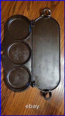 1889 Mrs. Shaeffer's Cast Iron Flip Flop Three Pancake Cake Griddle Canton, OH