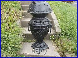 1890s ORNATE CAST IRON PARLOR HEATING STOVE 40TALL CENTRAL OIL GAS STOVE CO