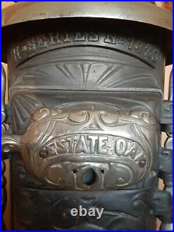 1896 Antique Estate Oak H-Series NO. 7720 Cast Iron Parlor Stove Wood Heater
