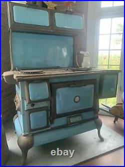 1908 Lake Side Foundry Blue Enamel Cast Iron Antique Wood Cook Stove Chicago
