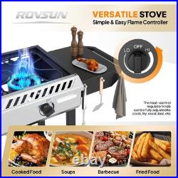 225000 BTU 3 Burner Propane Stove Auto Ignition Side Shelves Rolling Wheels