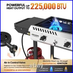 225000 BTU 3 Burner Propane Stove Auto Ignition Side Shelves Rolling Wheels