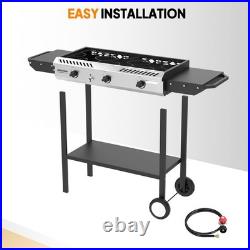 225000 BTU 3 Burner Propane Stove Auto Ignition Side Shelves Rolling Wheels
