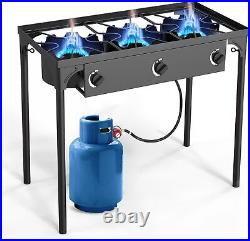 225 000BTU Outdoor Gas Stove with 0-20 PSI Adjustab. 3 Burner Propane Stove