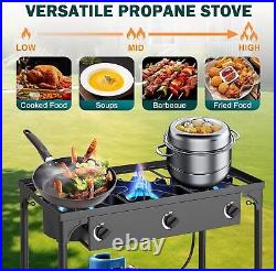 225 000BTU Outdoor Gas Stove with 0-20 PSI Adjustab. 3 Burner Propane Stove