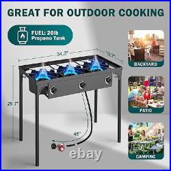 225 000BTU Outdoor Gas Stove with 0-20 PSI Adjustab. 3 Burner Propane Stove