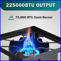 225 000BTU Outdoor Gas Stove with 0-20 PSI Adjustab. 3 Burner Propane Stove