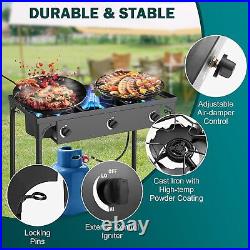 225 000BTU Outdoor Gas Stove with 0-20 PSI Adjustab. 3 Burner Propane Stove