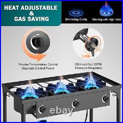 225 000BTU Outdoor Gas Stove with 0-20 PSI Adjustab. 3 Burner Propane Stove