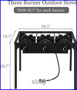 225 3 Burner Propane Stove 000BTU Outdoor Gas Stove with 0-20 PSI Adjustab