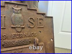 23 Antique Cast Iron Door Wise Furnace Akron Ohio Sign Vintage Stove Plate Owl