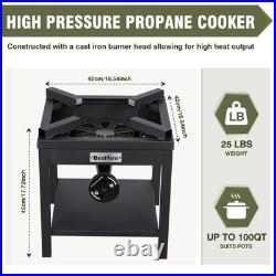 260K BTU High Press Outdoor Propane Gas Stove with 0-20 PSI Adjustable Regulator