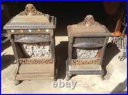 2 Antique Jeweled Cast Iron ODIN M. L. NYBERG & CO. Gas Heater, Parlor Stove
