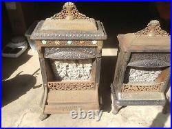 2 Antique Jeweled Cast Iron ODIN M. L. NYBERG & CO. Gas Heater, Parlor Stove