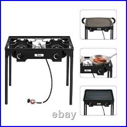 2 Burner 150000 BTU Gas Propane Cooker Outdoor Camping Stove Stand BBQ Picnic