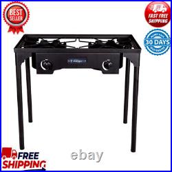 2 Burner Cast Iron Stove With Stand Camping BBQ Steel Cooker Grate Heavy Duty New