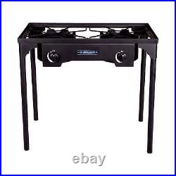 2 Burner Cast Iron Stove with Stand Camp Cooking Outdoor 15,000 BTUs Camping