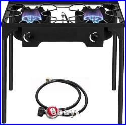 2 Burner Outdoor Portable Propane Stove Gas Cooker Heavy Duty Iron Cast Pa