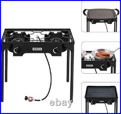 2 Burner Outdoor Portable Propane Stove Gas Cooker Heavy Duty Iron Cast Pa