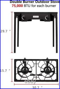 2 Burner Outdoor Portable Propane Stove Gas Cooker Heavy Duty Iron Cast Pa