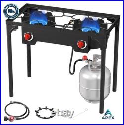 2 Burner Propane Camp Stove 150000 BTU Cast Iron 0-20 PSI Regulator Detachable