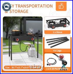 2 Burner Propane Camp Stove 150000 BTU Cast Iron 0-20 PSI Regulator Detachable