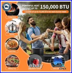 2 Burner Propane Camp Stove 150000 BTU Cast Iron 0-20 PSI Regulator Detachable