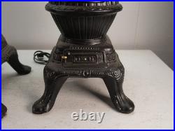 2 Vintage Cast Iron Pot Belly Stove Table Lamps