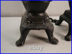 2 Vintage Cast Iron Pot Belly Stove Table Lamps