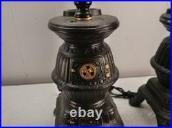 2 Vintage Cast Iron Pot Belly Stove Table Lamps