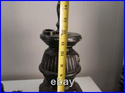 2 Vintage Cast Iron Pot Belly Stove Table Lamps