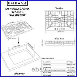 30 Inch Gas Cooktop with 5 World Class Made in Italy SABAF Burners, LPG/NG Co