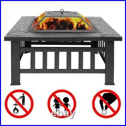 32 Outdoor Metal Fire Pit Backyard Patio Garden Square Stove FirePit Heater