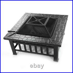 32 Outdoor Metal Fire Pit Backyard Patio Garden Square Stove FirePit Heater