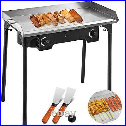 32x17 Flat Top Griddle Grill & Double Burner Stove BBQ Outdoor Camping Meal Pot