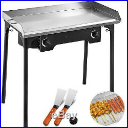 32x17 Flat Top Griddle Grill & Double Burner Stove Stainless Steel Pot Outdoor