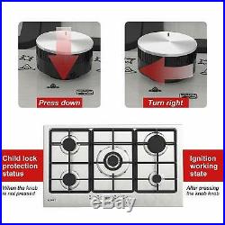 34 Stainless Steel Stove 5 Burners LPG Gas Built-in Stoves Cooktop Hob Cooker