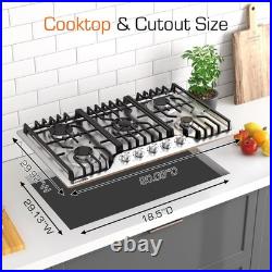 36Inch 5 Burner Built-in Gas Cooktop, NG/LPG, Reversible Cast Iron Grill/Griddle