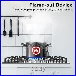 36Inch 5 Burner Built-in Gas Cooktop, NG/LPG, Reversible Cast Iron Grill/Griddle