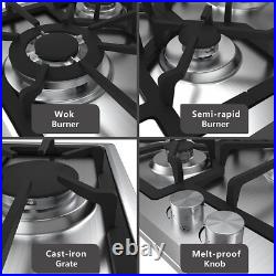 36Inch 5 Burner Built-in Gas Cooktop, NG/LPG, Reversible Cast Iron Grill/Griddle